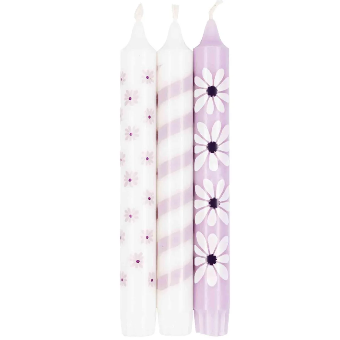 Kronelys 100% stearin 3 pk, Blomst lilla